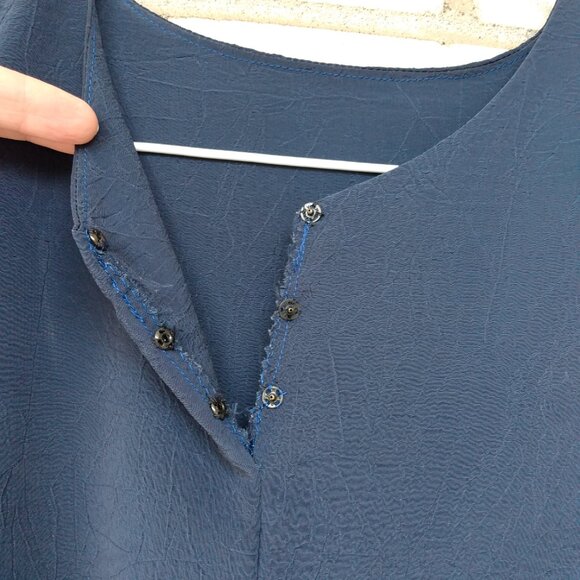 Amish Mennonite Cape Dress PLUS SIZE 48"B 41"W Navy Blue Crinkle Handmade - Picture 5 of 10